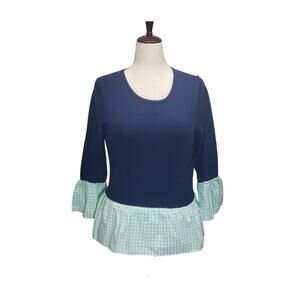 Haley and the Hound Navy Ruffle Sleeve Cotton Top NWT Women’s Large Coastal Prep